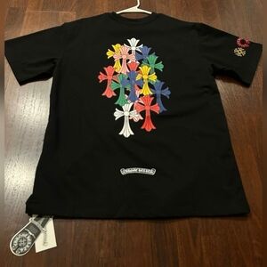 Chrome Hearts Black Tee with Multicolor Crosses Size Medium